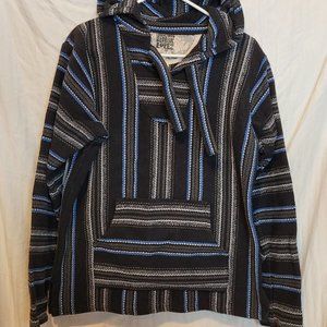Senor Lopez Baja Hoodie Blue Black Gray Hooded Size Med Front Pocket Stripes